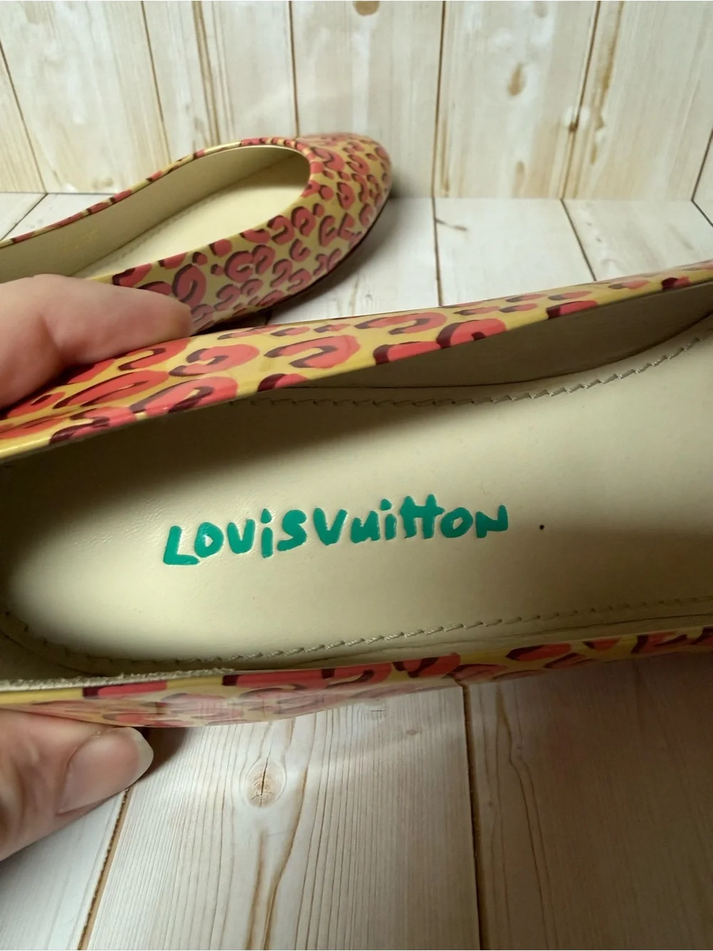 Louis Vuitton Leopard Print Patent Leather Ballet Flat Blanc Corail Sz 39 / 9